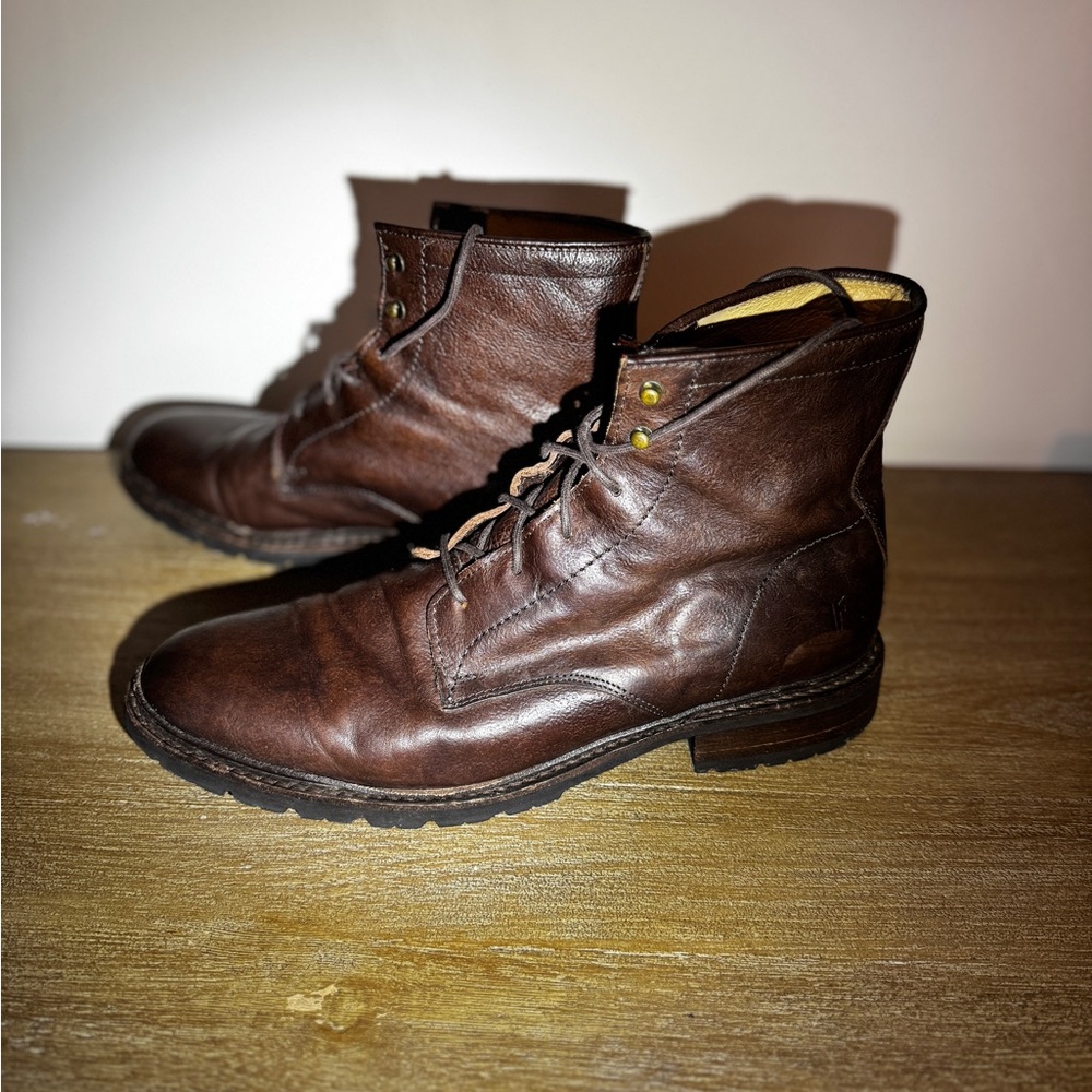 Men's Frye James Dark Brown Leather Lug Boots